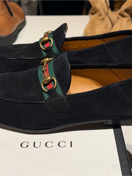 Gucci Black Suede Loafers with Green-Red Web and Gold Horsebit main image 7
